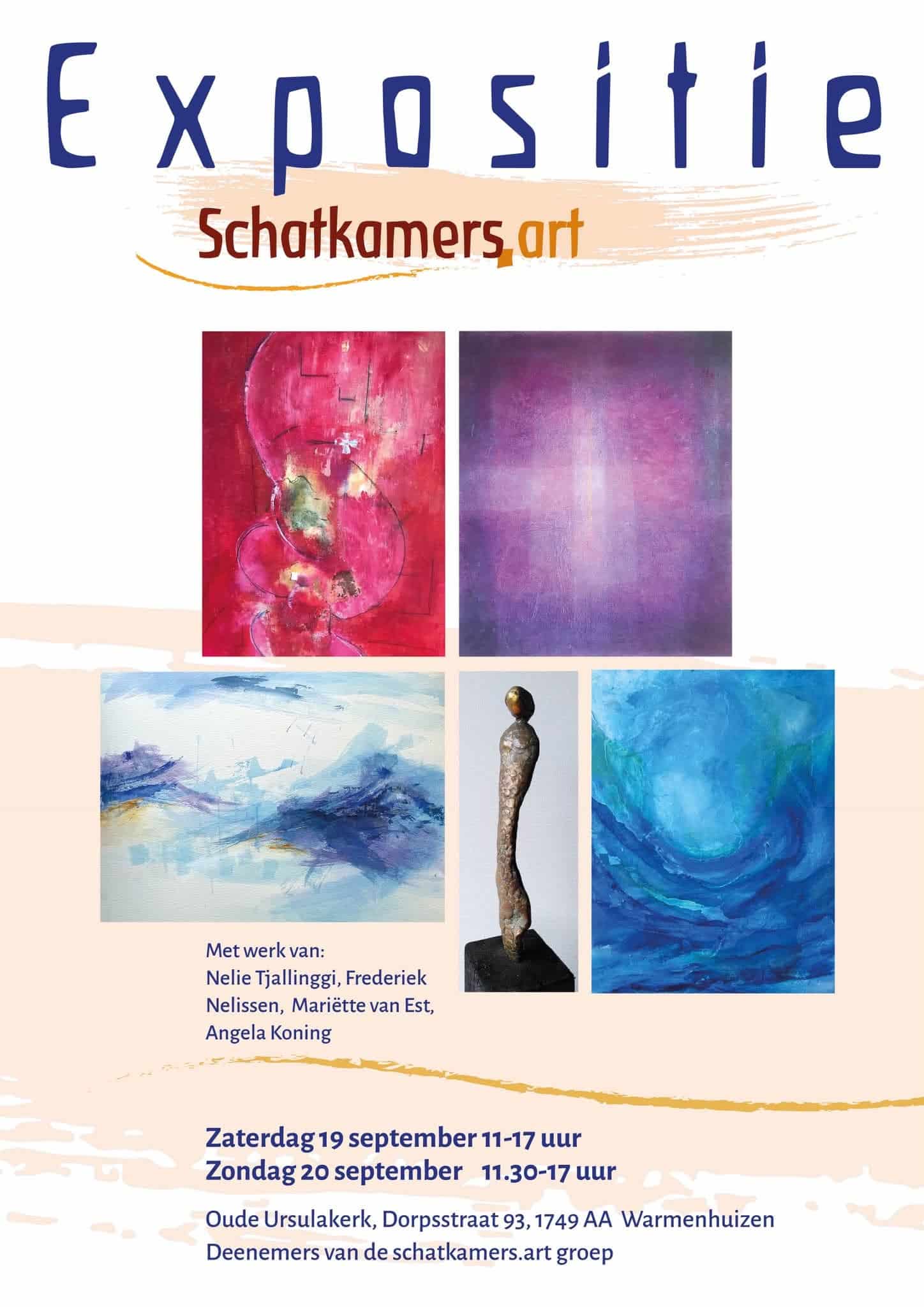 poster van de expositie schatkamers.art in de oude ursulakerk in warmenhuizen, met werk van frederiek nelissen, 19 en 20 september 2026